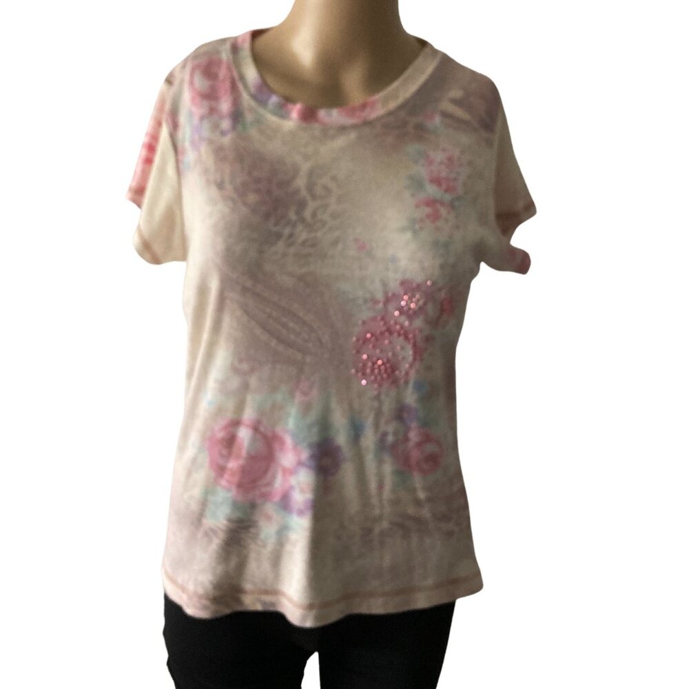 Xcit USA Y2K Roses and Leopard Artsy Size M Top